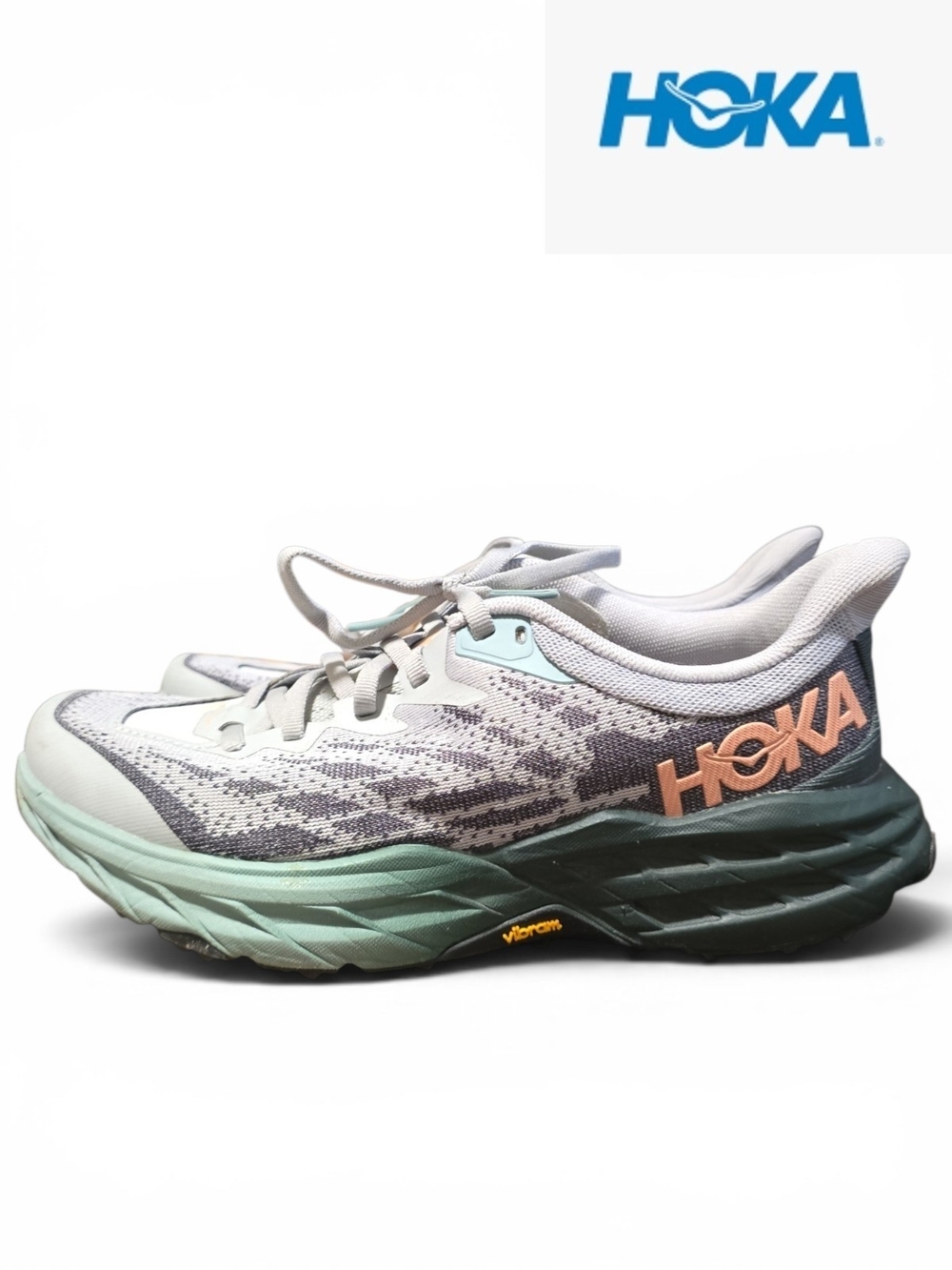 HOKA One One W Speedgoat 5 Womens Sneakers Size 7B Harbor Mist Spruce Gorpcore - Picture 2 of 8